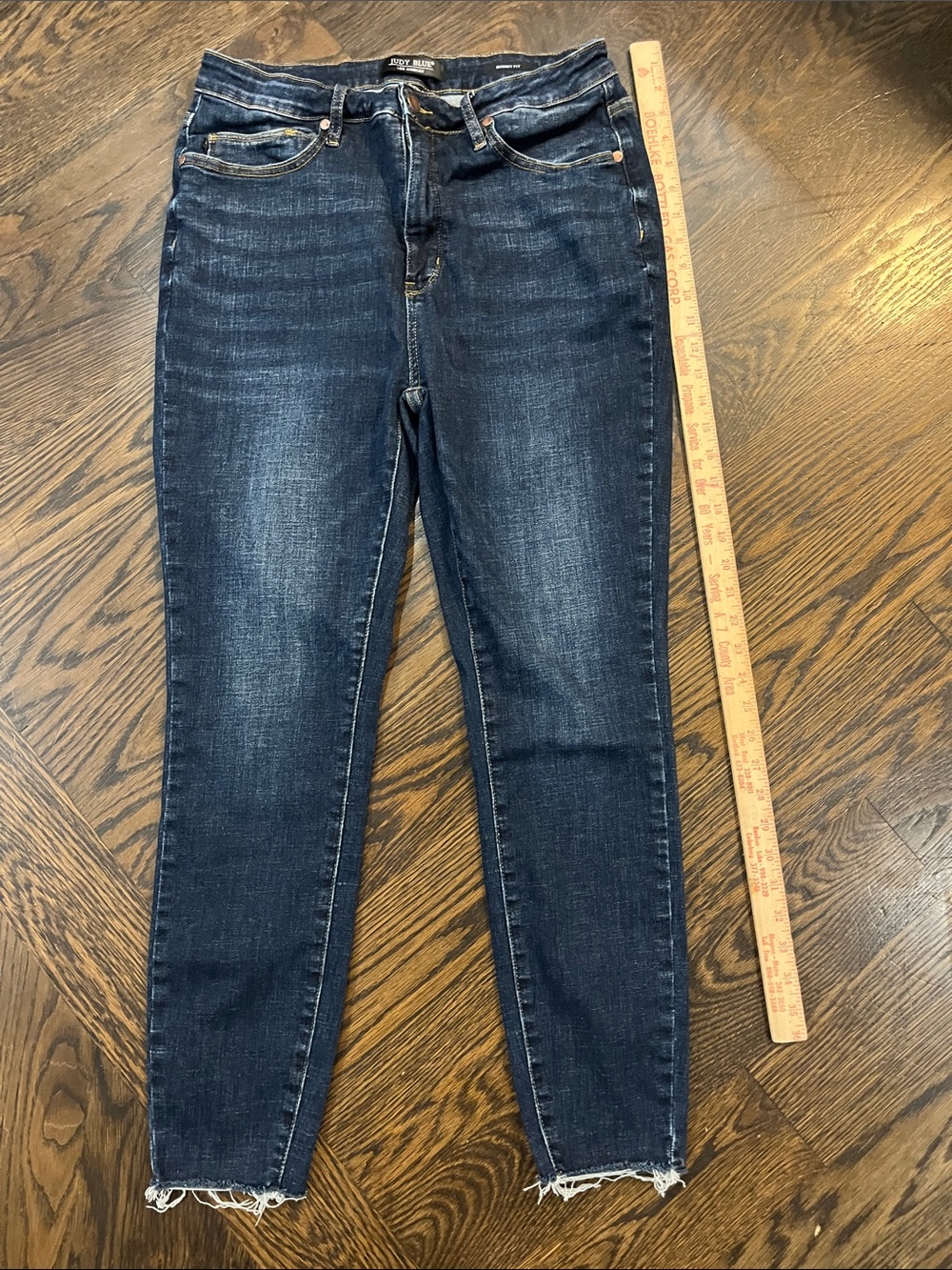 Judy Blue Dark Indigo Skinny Jeans with Frayed Hem 15/32 stretch high rise